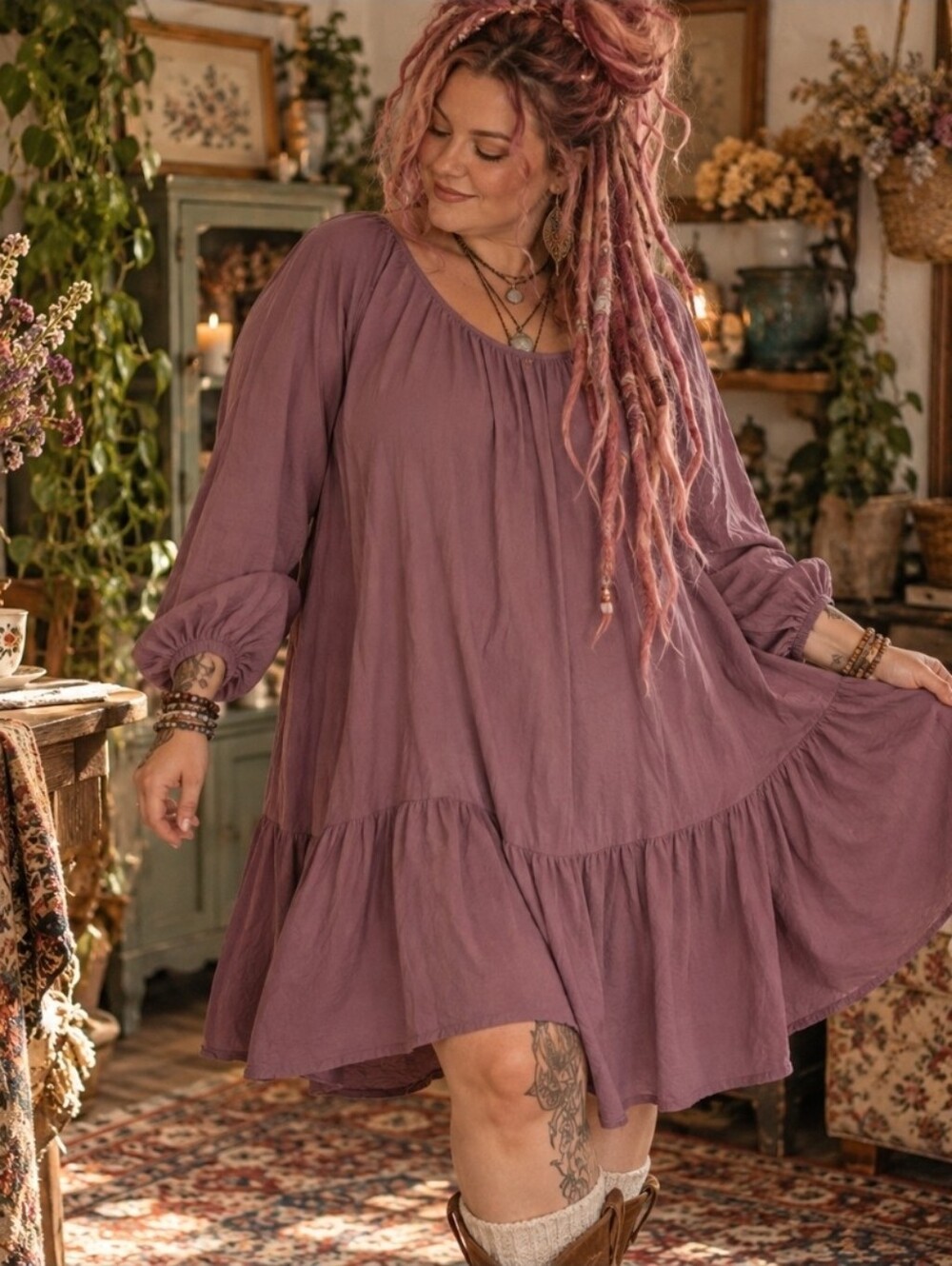 4/$15 Mauve 3X Boho Dress – Cottagecore Prairiecore Romantic Art Teacher Style